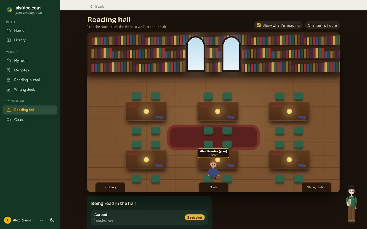 Reading hall with sample content