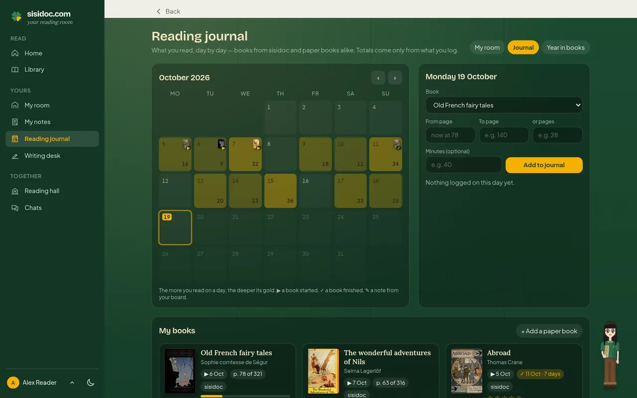 Reading journal with sample content